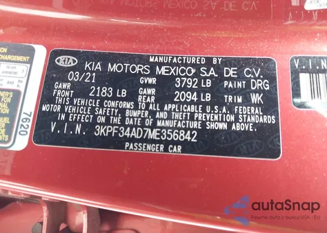 2021 Kia Forte Gt-Line from USA, damaged, VIN 3KPF34AD7ME356842